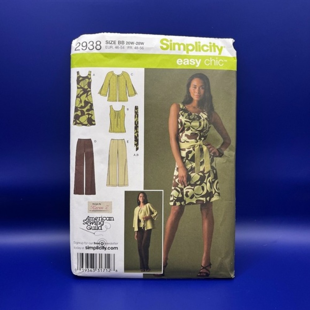 2938 Simplicity Sewing‎ Pattern Dress Jacket Pants Easy Plus Size 10 -28W